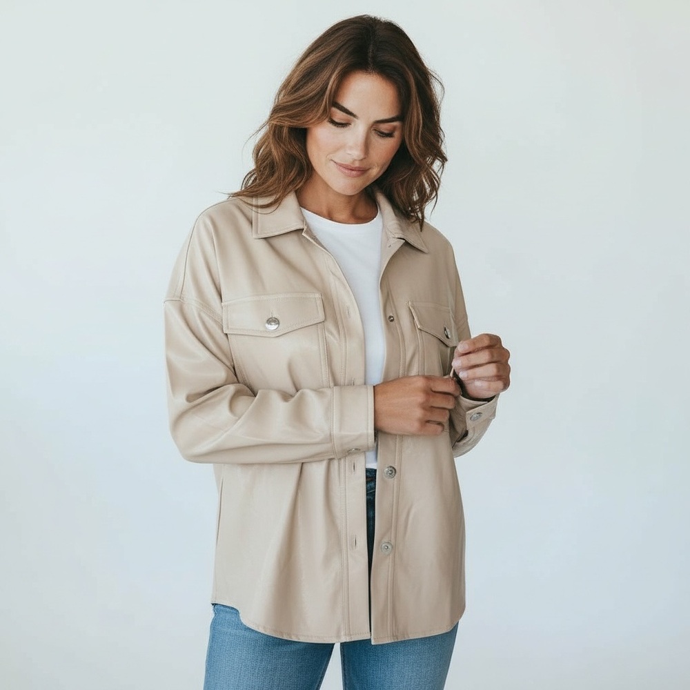 Tahari Women’s Classic Jacket, Cream, Size Small, Faux Leather